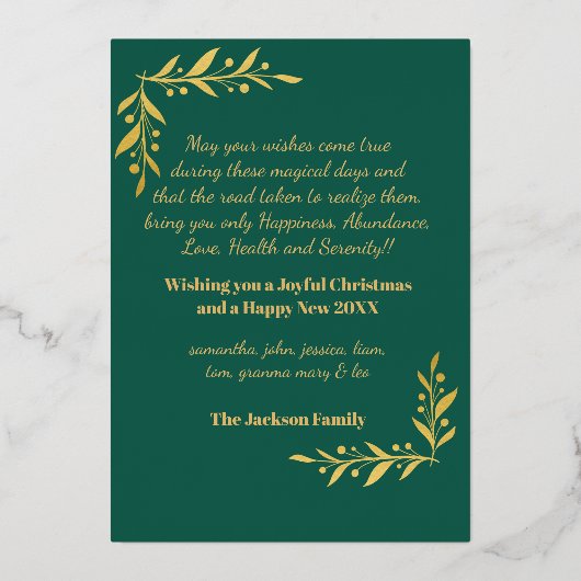 Merry kerst Gold Photo Collage Green Folie Feestdagenkaart (Achterkant)