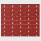 Merry kerst Gold Red Pattern Typografie Cadeaupapier (Vlak)