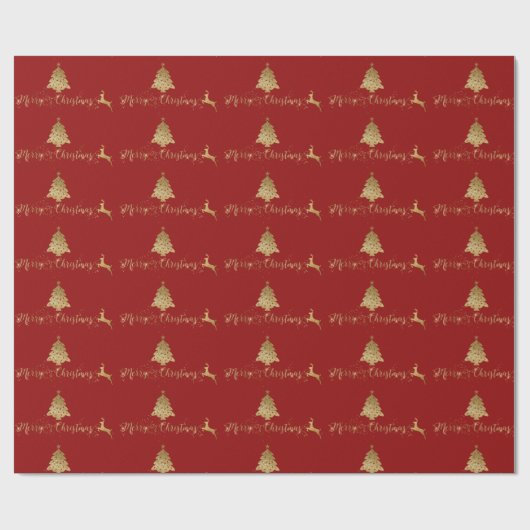 Merry kerst Gold Red Pattern Typografie Cadeaupapier (Vlak)