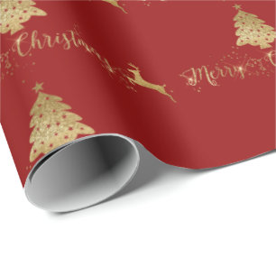 Merry kerst Gold Red Pattern Typografie Cadeaupapier