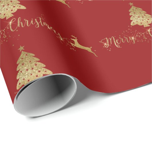Merry kerst Gold Red Pattern Typografie Cadeaupapier (Rol Hoek)
