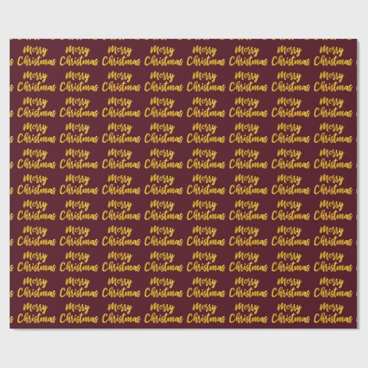 Merry kerst Gold Script Burgundy Maroon Cadeaupapier (Vlak)