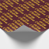 Merry kerst Gold Script Burgundy Maroon Cadeaupapier (Hoek)