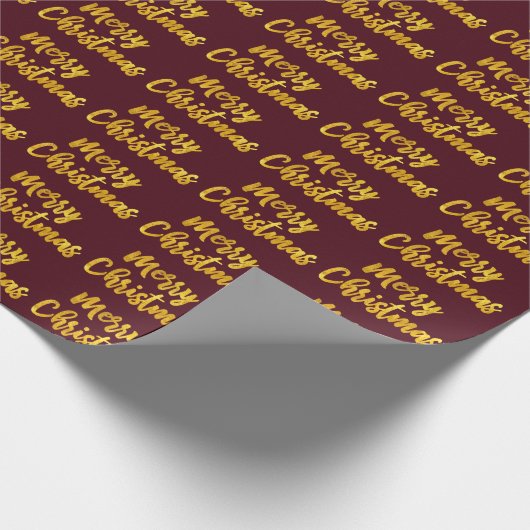 Merry kerst Gold Script Burgundy Maroon Cadeaupapier (Hoek)