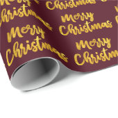 Merry kerst Gold Script Burgundy Maroon Cadeaupapier (Rol Hoek)