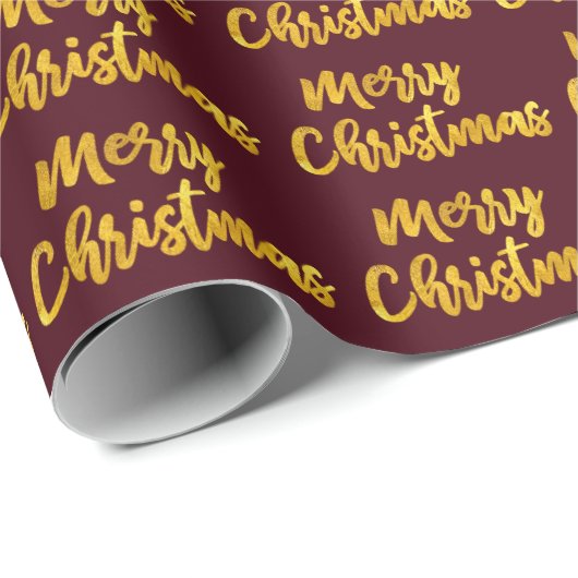 Merry kerst Gold Script Burgundy Maroon Cadeaupapier (Rol Hoek)