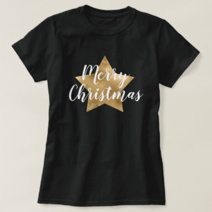 Merry kerst Gold Star Black T-shirt