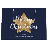 Merry kerst Gold Star Navy Blue Groot Cadeauzakje (Voorkant)