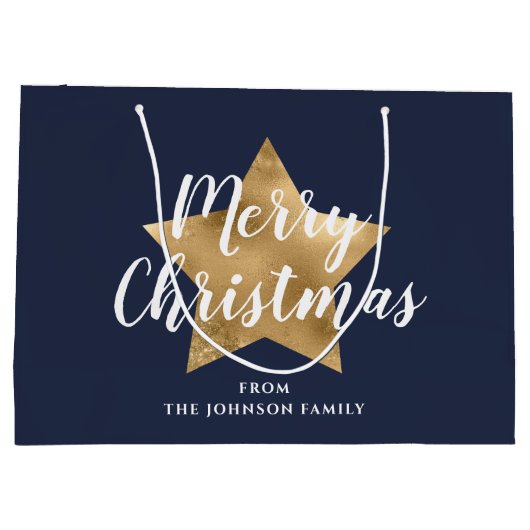 Merry kerst Gold Star Navy Blue Groot Cadeauzakje (Achterkant)