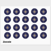 Merry kerst Gold Star Navy Blue Ronde Sticker (Vel)