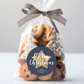 Merry kerst Gold Star Navy Blue Ronde Sticker