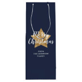 Merry kerst Gold Star Navy Blue Wijn Cadeautas (Achterkant)