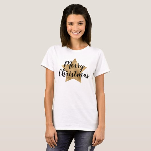 Merry kerst Gold Star T-shirt (Voorkant volledig)
