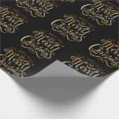 Merry kerst Gold Typografie Black Chic Cadeaupapier (Hoek)