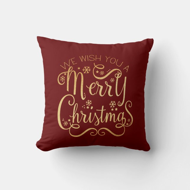 Merry kerst Gold Typografie Red Chic Kussen (Voorkant)
