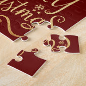 Merry kerst Gold Typografie Red Elegant Legpuzzel (Zijkant)