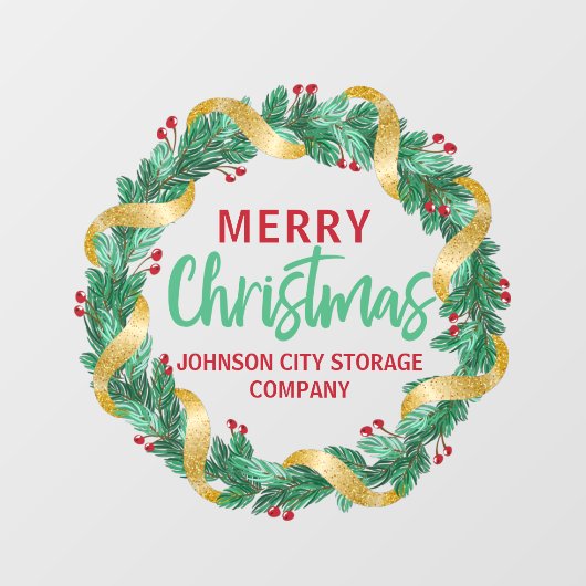 Merry kerst Gold Wreath Chic Custom Company Raamsticker (Vel)