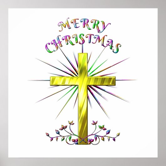 Merry kerst Golden Cross Poster (Voorkant)