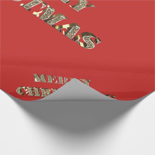 Merry kerst Golden Glitter Typografie Red Gold Cadeaupapier (Hoek)