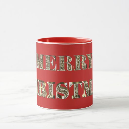 Merry kerst Golden Glitter Typografie Red Gold Mok (Midden)