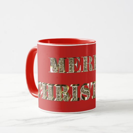 Merry kerst Golden Glitter Typografie Red Gold Mok (Voorkant links)