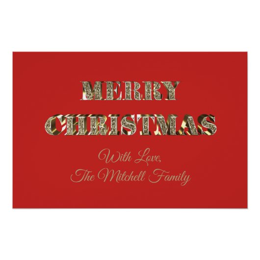 Merry kerst Golden Glitter Typografie Red Gold Poster (Voorkant)