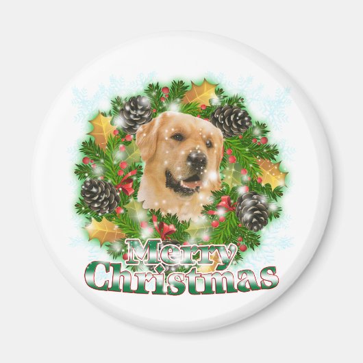 Merry kerst Golden Retriever Magneet (Voorkant)