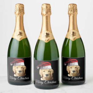 Merry kerst Golden Retriever Sparkling Wijnetiket