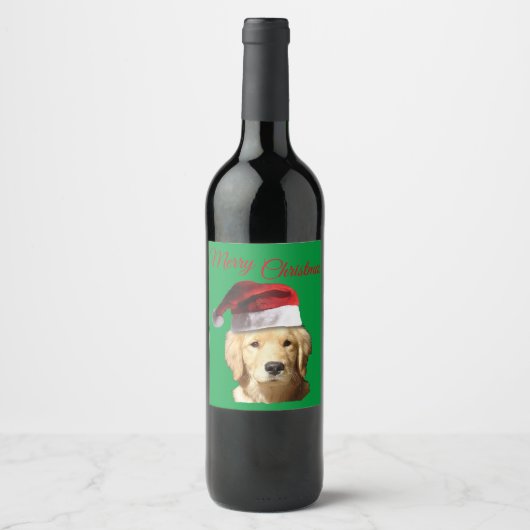 Merry kerst Golden Retriever Wijn Etiket (Voorkant)