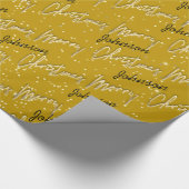 Merry kerst Golden Script Name Mustard Yellow Cadeaupapier (Hoek)