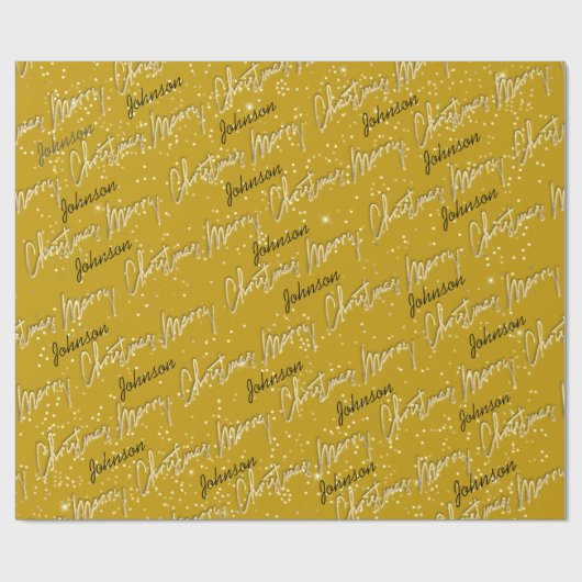 Merry kerst Golden Script Name Mustard Yellow Cadeaupapier (Vlak)