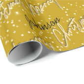 Merry kerst Golden Script Name Mustard Yellow Cadeaupapier (Rol Hoek)