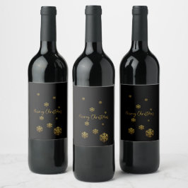 Merry kerst Golden Snowflakes Wijn Etiket