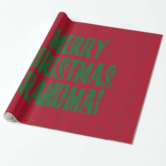 Merry kerst Grandma Green Stars Typografie Red Cadeaupapier (Uitgerold)
