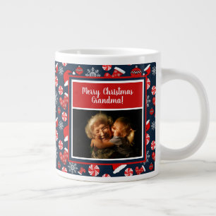 Merry kerst Grandma Photo Holiday Patroon Grote Koffiekop