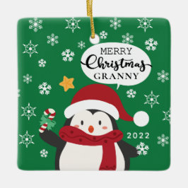 Merry kerst Granny Penguin Keramisch Ornament