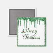 Merry kerst - Green glitter cherry Magneet (Voorkant / Achterkant)