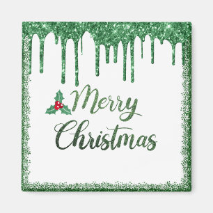 Merry kerst - Green glitter cherry Magneet