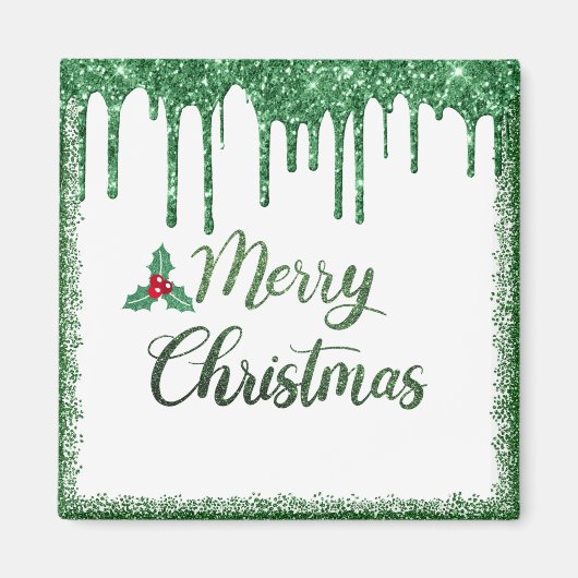 Merry kerst - Green glitter cherry Magneet (Voorkant)