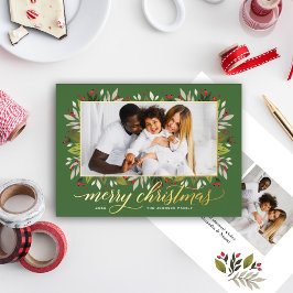 Merry kerst Green Gold legant script Folie Feestdagenkaart