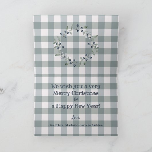 Merry kerst Green Pset Wreath Buffalo Check Kaart (Binnen)