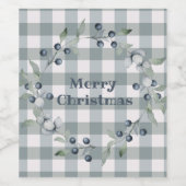 Merry kerst Green Pset Wreath Buffalo Check Wijn Etiket (Enkel label)