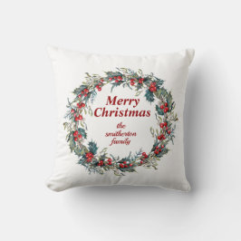 Merry kerst Green Red Holly Berry Wreath Kussen