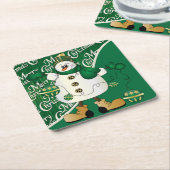 Merry kerst Green Snowman Kartonnen Onderzetters (Schuin)