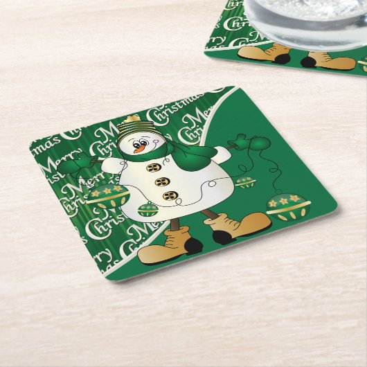 Merry kerst Green Snowman Kartonnen Onderzetters (Schuin)