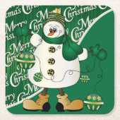 Merry kerst Green Snowman Kartonnen Onderzetters (Voorkant)
