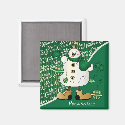 Merry kerst Green Snowman Magneet (Voorkant / Achterkant)