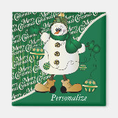Merry kerst Green Snowman Magneet (Voorkant)