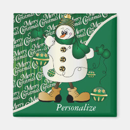 Merry kerst Green Snowman Magneet