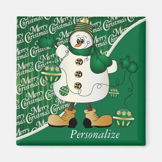 Merry kerst Green Snowman Magneet (Voorkant)